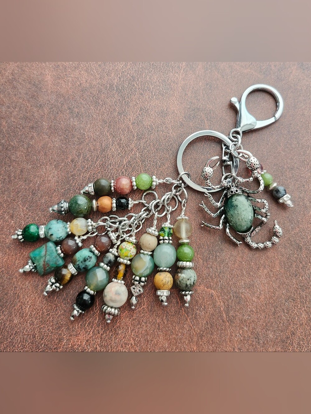 Scorpion Purse Charm African Turquoise Jasper Agate Aventurine Handcrafted